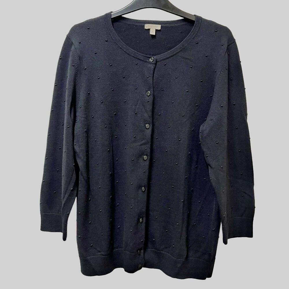 Talbots Sweater Women’s 3/4 Sleeve Button Up Black Cardigan Textured Size Large